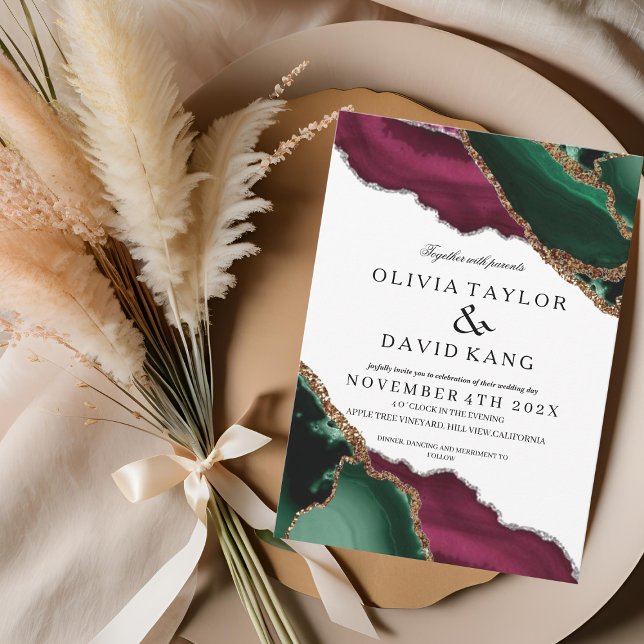 Convite Casamento de Agata Verde Moderno Emerald (Criador carregado)