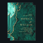 Convite Casamento de Agata Verde-Ouro Moderno<br><div class="desc">Convite De Casamento De Agatos Azuis De Marble Marinho Moderno.</div>