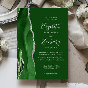 Convite Casamento de Agata Verde-Silver Moderno