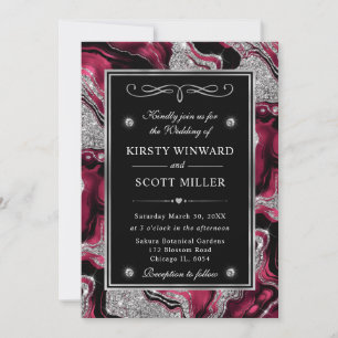 Convite Casamento de Ágata Vermelha Elegante com Papel Alu
