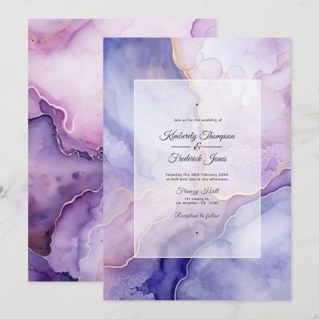 Convite Casamento de Ágata Violeta Empoeirada (Frente/Verso)