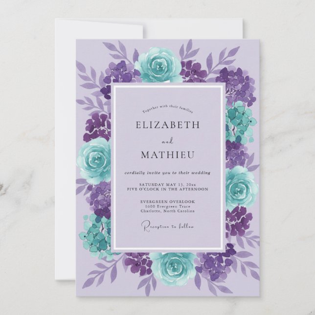 Convite Casamento de Água de Âmbar Ranunculus Eucalipto (Frente)