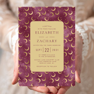 Convite Casamento de Água-forte Celestial Borgonha Dourado