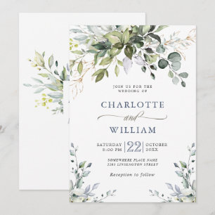 Convite Casamento de Água-forte de Eucalipto Verde Elegant