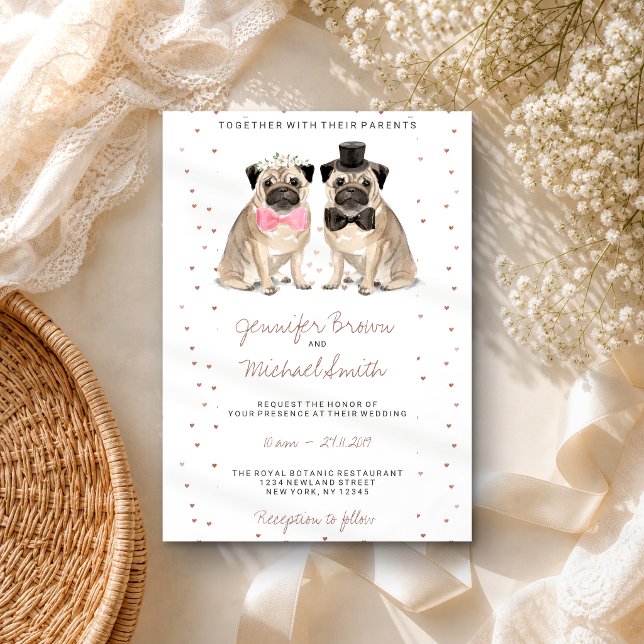 Convite Casamento de água-forte Pug (Criador carregado)