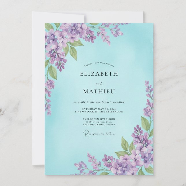 Convite Casamento de Água-Viva Violeta Wisteria (Frente)