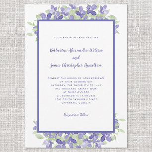 Convite Casamento de aguarela floral azul pervinca elegant