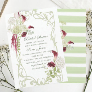 Convite Casamento de aguarela moderna flores verdes bordô