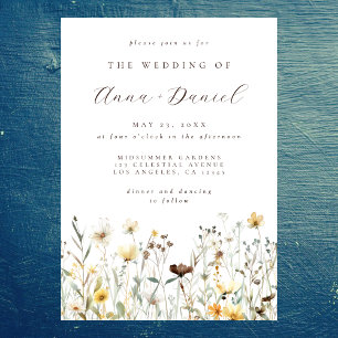 Convite Casamento de aguarela rústica com flores silvestre