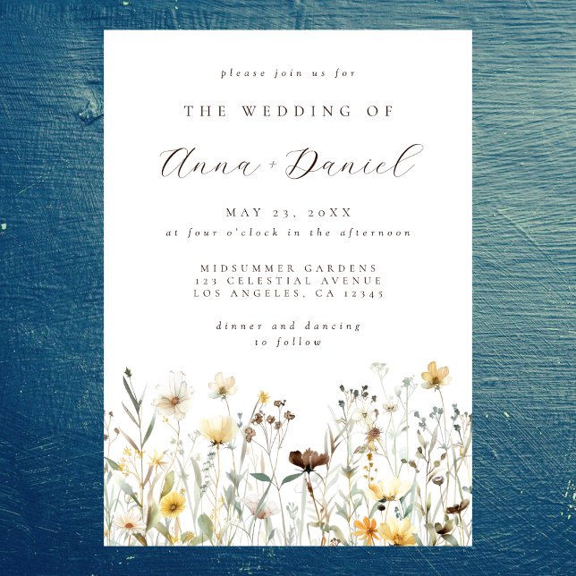 Convite Casamento de aguarela rústica com flores silvestre (Criador carregado)