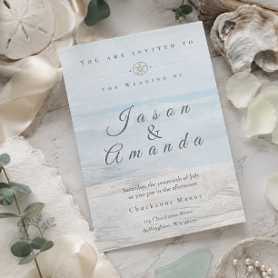 Convite Casamento de Aguarela Suave na Praia