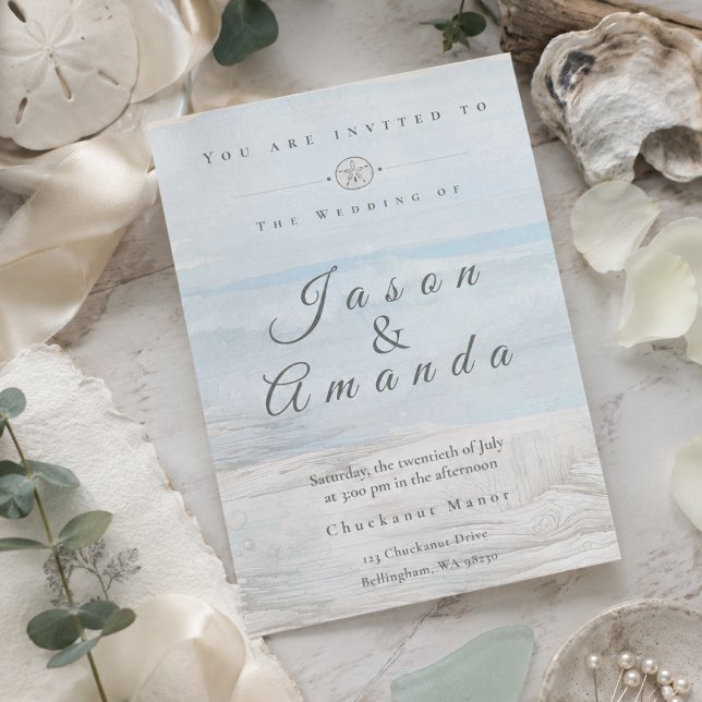 Convite Casamento de Aguarela Suave na Praia (Criador carregado)