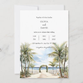 Convite Casamento de Aisle com Palma Tropical Lined Beach