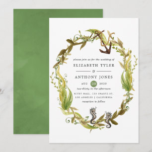 Convite Casamento de Algas Marinhas em Aquarela