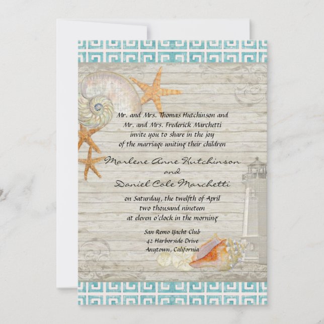 Convite Casamento de Algodão de Praia Casamento de Faróis  (Frente)