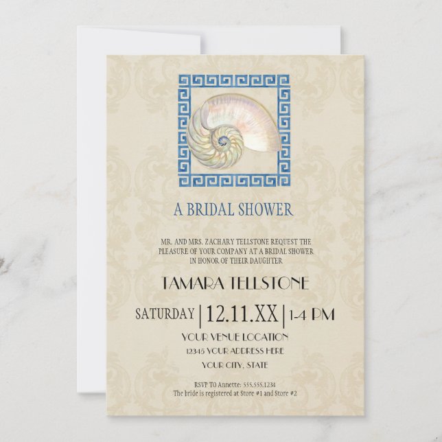 Convite Casamento de Algodão de Praia de Praia com Padrão  (Frente)