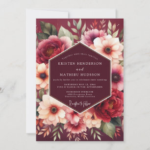 Convite Casamento de Alquimia de Flor Burgundy