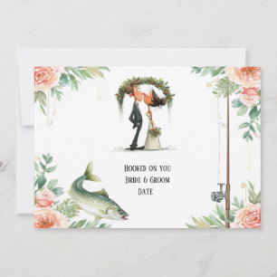 Convite Casamento de amante da pesca com vara e flores 