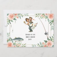 Casamento de amante da pesca com vara e flores