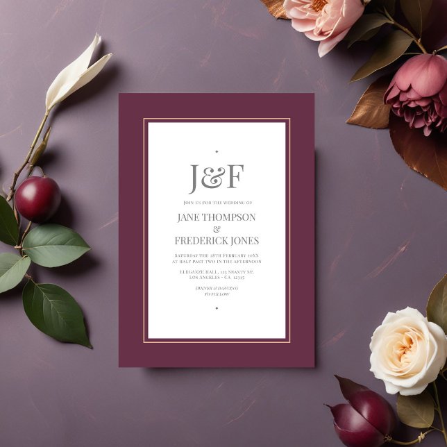 Convite Casamento de ameixa, Cinza, Cobre e Rosa Dusty (Plum, Gray, Copper and Dusty Rose Wedding Invitation)