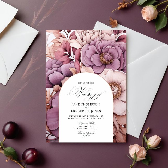 Convite Casamento de ameixa, Cinza, Cobre e Rosa Dusty (Plum, Gray, Copper and Dusty Rose Wedding Invitation)