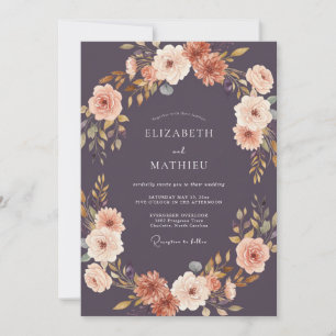 Convite Casamento de Ameixa Dourada Ranunculus Cinza Eucal