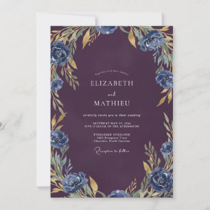 Convite Casamento de Ameixa Tinta Folhagem Safira