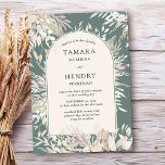 Convite Casamento de Amêndoa Verde com Arch Frame Botânico<br><div class="desc">Convite de casamento botânico em um dueto de sage green e amêndoa, para complementar seu tema de cor de casamento. Design de aquarela com arco de moenda, decorado com folhas e folhagem em tons de creme de amêndoa de trigo palomino. Design elegante, com estilo moderno e paleta natural suave de...</div>