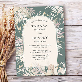 Convite Casamento de Amêndoa Verde com Arch Frame Botânico