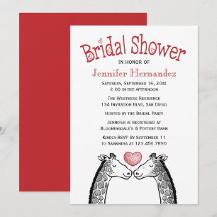 Convite Casamento de Amor com Girafa Chá de panela Vermelh
