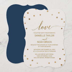 Convite Casamento de "Amor" de Bolinhas Douradas
