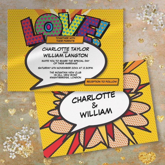 Convite Casamento de Amor de Quadrinhos de Diversão Modern (Modern Fun Comic Book Love Wedding)