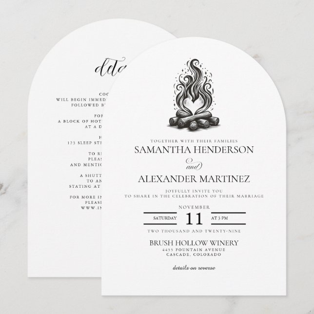 Convite Casamento de Amor em Torno da Fogueira (Frente/Verso)
