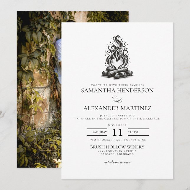 Convite Casamento de Amor em Torno da Fogueira (Frente/Verso)