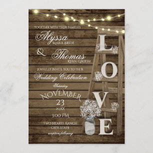 Convite Casamento de Amor Rustic Ladder com detalhes nas c