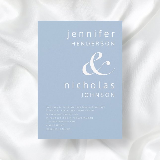 Convite Casamento de Ampersand Azul Elegante (Elegant Ampersand Blue Wedding Invitation)