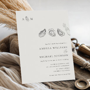 Convite Casamento de Ampersand do Monograma de Ostra Desen