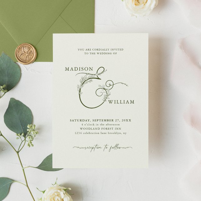 Convite Casamento de Ampersand Floral Verde da Elegante Iv (Criador carregado)