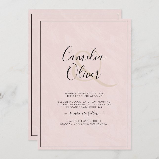Convite Casamento de Ampersand Monocromático Moderno All-i (Frente/Verso)