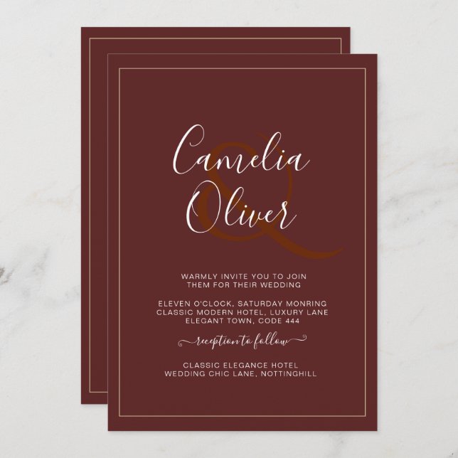 Convite Casamento de Ampersand Monocromático Moderno All-i (Frente/Verso)