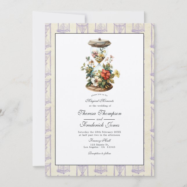 Convite Casamento de Ampulheta Floral Vintage (Frente)