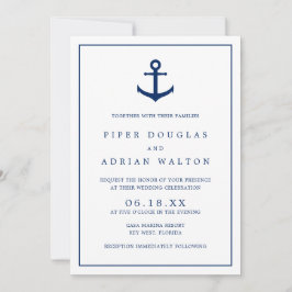 Convite Casamento de Âncora Azul-Marinho Elegante