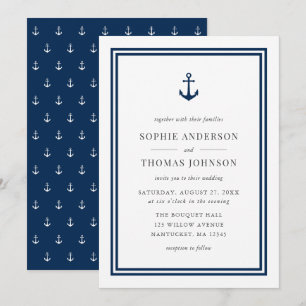 Convite Casamento de Âncora Clássica de Cor Editável