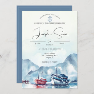 Convite Casamento de Âncora do Barco Glaciar das Montanhas