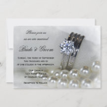 Casamento de Anéis de Diamante e Pérolas Brancas
