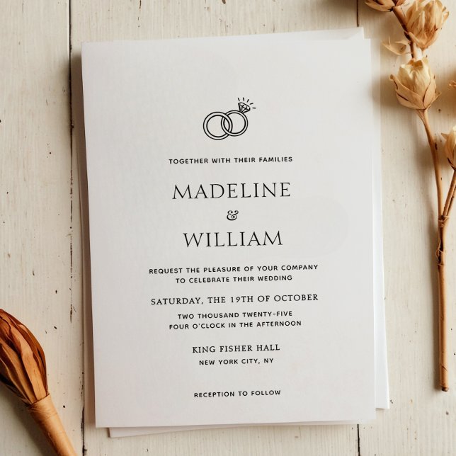 Convite Casamento de Anéis Desenhados Mão Simples Minimali (Criador carregado)