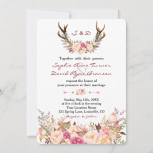 Convite Casamento de Anéis Florais com Blush de Cor-de-Águ