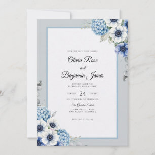 Convite Casamento de Anêmona Azul-Marinho Azure