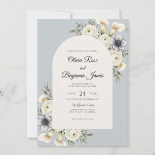 Convite Casamento de Anêmona Azul Naval Aço