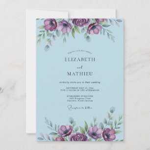 Convite Casamento de Anêmona Azul Slate em Pó